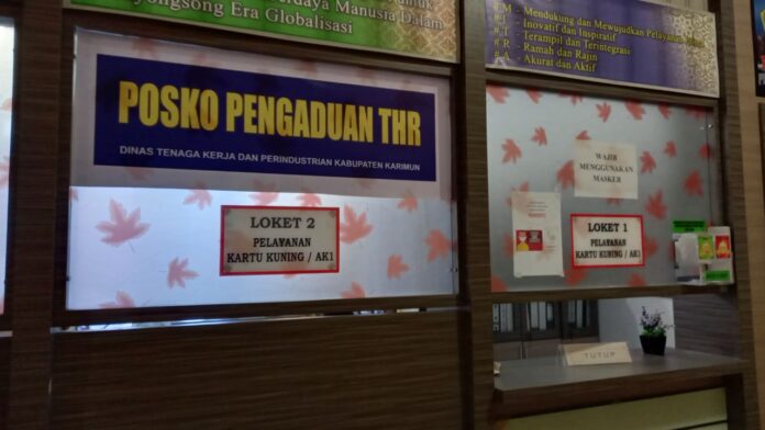 Disnaker Karimun membuka Posko Pengaduan THR Idul Fitri 1442 Hijriah/2021 Masehi. Foto Suryakepri.com/YAHYA