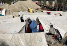 Pengungsi Afghanistan yang melarikan diri dari pertempuran antara Taliban dan pasukan keamanan Afghanistan berlindung di taman umum Kabul [Rahmat Gul/AP via Al Jazeera]