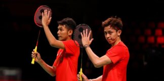Ganda putra Indonesia Fajar Alfian/Muhammad Rian Ardianto saat tampil pada Piala Thomas 2020 di Ceres Arena, Aarhus, Denmark.(BadmintonPhoto/Yohan Nonotte)