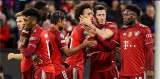 Bayern Munich merayakan kemenangan 5-2 atas Benfica untuk memastikan lolos ke babak 16 Besar Liga Champions 2021/22. Juventus adalah tim lainnya yang juga sudah memastikan lolos. (Foto: DeFodi/Getty Images via Uefa.com)