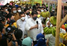 Menteri Koordinator Bidang Perkenomian RI Airlangga Hartarto didampingi Gubernur Kepulauan Riau H Ansar Ahamd mengawali kunjungannya di pulau Bintan dengan  meninjau operasi pasar murah