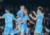 Manchester City berhasil kembali ke puncak klasemen usai menghajar Brighton & Hove Albion dengan skor 3-0 pada laga tunda Liga Inggris 2021-2022 di Stadion Etihad, Kamis (21/4/2022) dini hari WIB.