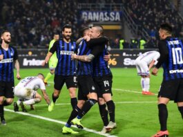 Inter Milan merayakan gol ke gawang Sampdoria (c) AFP