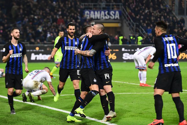 Inter Milan merayakan gol ke gawang Sampdoria (c) AFP