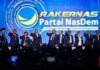 Rakernas Partai Nasdem merekomendasikan tiga nama calon presiden yang berpotensi bakal di usung dalam Pemilihan Presiden (Pilpres) 2024. ( CNN Indonesia/Adi Maulana Ibrahim)