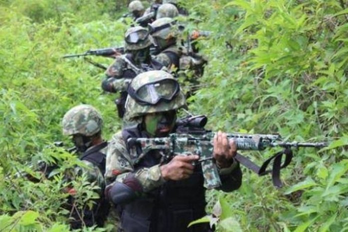 Prajurit TNI tengah berkonsentrasi saat melakukan pengintaian di Kampung Jalai, Distrik Sugapa, Intan Jaya, Papua.(Dokumentasi TNI)