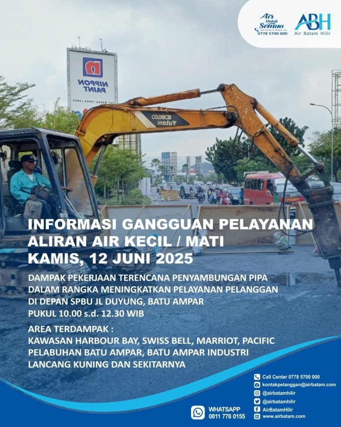 Air Batam Hilir menginformasikan, pelaksanaan pekerjaan terencana Penyambungan Pipa HDPE DN 300mm di Depan SPBU Jl Duyung, Batu Ampar